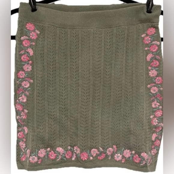 Sugar Thrillz Dresses & Skirts - Sage Green Crochet Knit Mini Skirt Floral Coquette Fairycore Sz Small